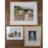 George Cox, a scrapyard, watercolour, dated 1988, 33 x 41 cm and two other pictures (3)