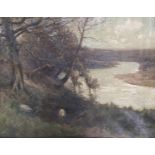 George Graham, a landscape with a river, oil on canvas, signed, 71 x 90 cm