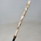 A walking cane, the Japanese ivory handle carved cranes, 81 cm