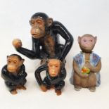 A Sylvac pottery chimpanzee, 18 cm, and three others (4)