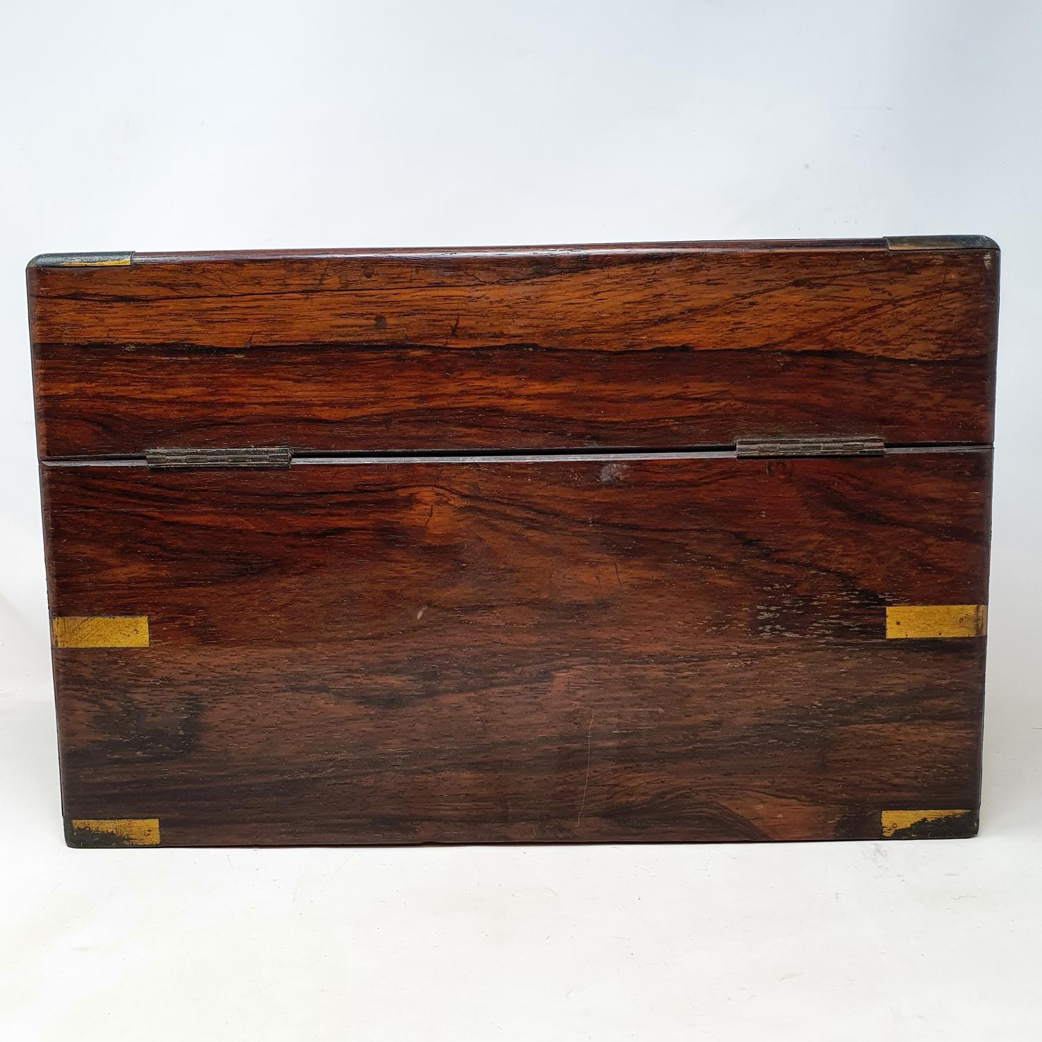 A 19th century rosewood and brass bound stationery box, 39 cm wide - Image 5 of 10
