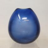 Per Lutken for Holmegaard, a sapphire glass drop vase, engraved Holmegaard and dated 1955, 14 cm