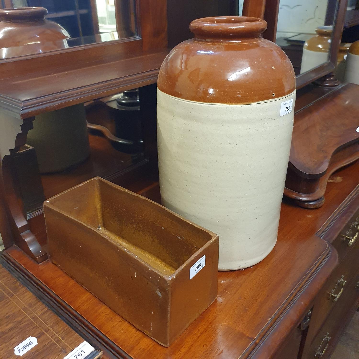 A 19th century mahogany dressing mirror, 69 cm wide, three planters and five storage jars (9) - Image 2 of 6