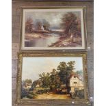 H Douglas, landscape with figures in a cart, 60 x 90 cm, and another landscape, 60 x 90 cm (2)