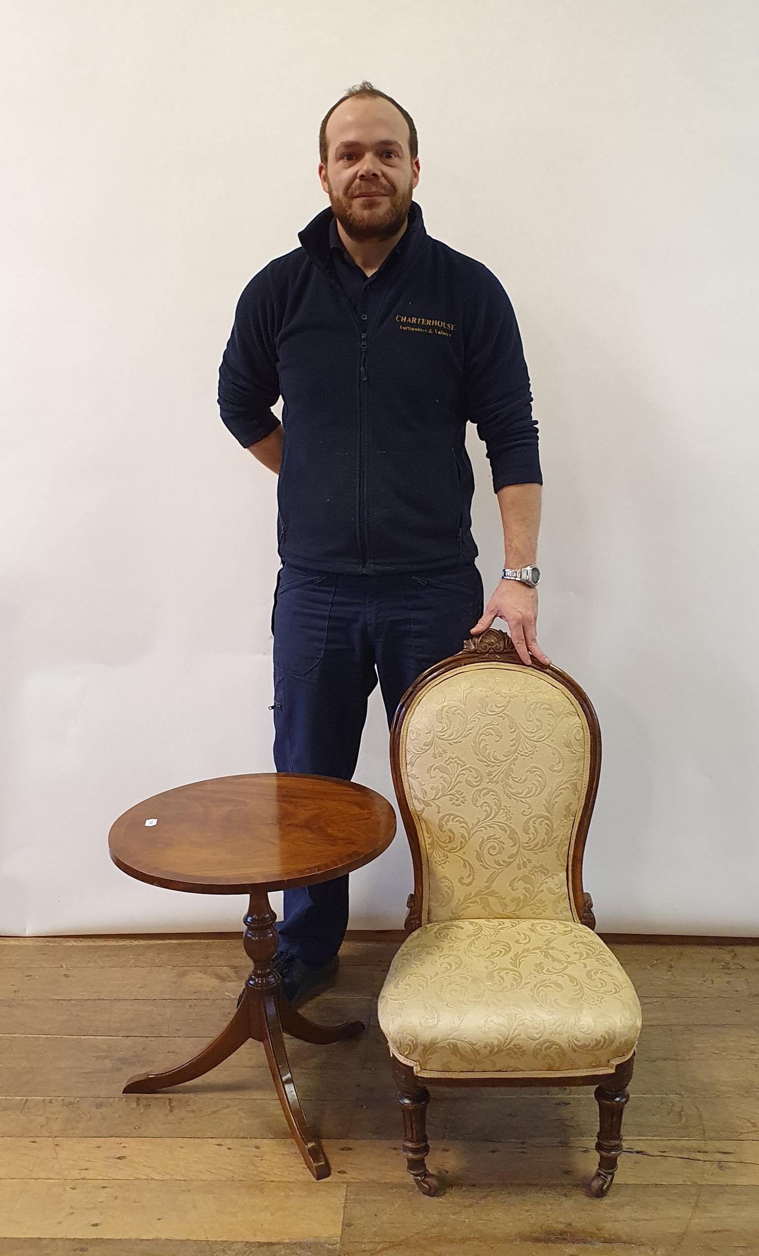 A 19th century mahogany nursing chair, and a wine table (2) - Image 3 of 3