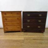 An early 20th walnut chest, having four drawers, 81 cm wide and a 19th century mahogany chest of
