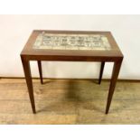 A 20th century Danish tile top coffee table, 157 cm wide