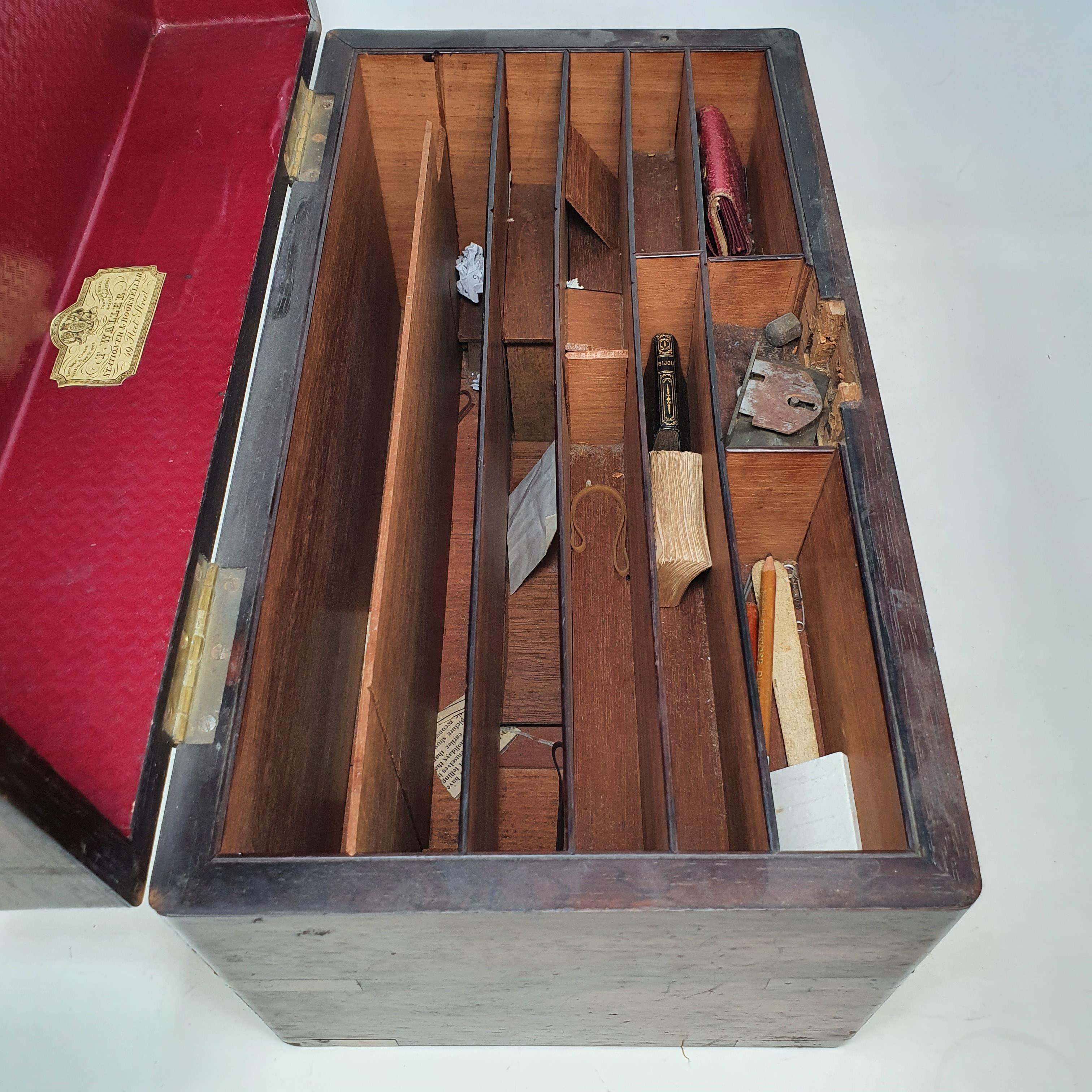 A 19th century rosewood and brass bound stationery box, 39 cm wide - Image 10 of 10