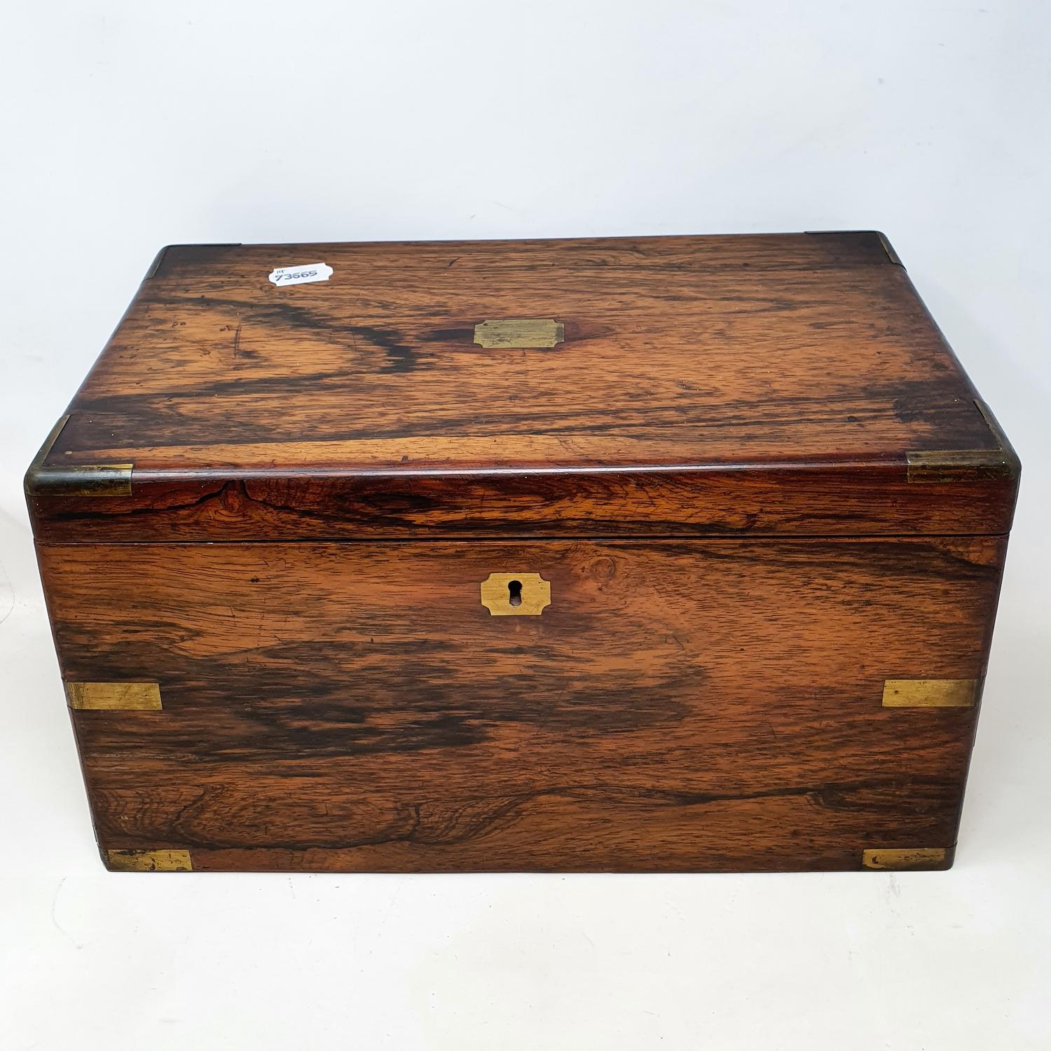 A 19th century rosewood and brass bound stationery box, 39 cm wide - Image 6 of 10