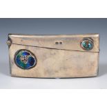 An Arts and Crafts silver and enamel card case, Liberty & Co, Birmingham 1909, 9 cm hinge broken