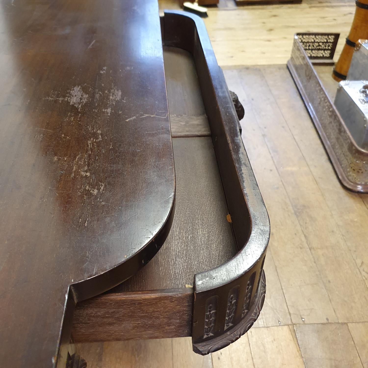 An early 20th century Adams revival mahogany side table, having a frieze drawer with carved rams - Image 5 of 7