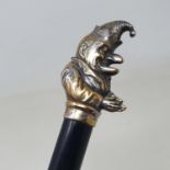 A walking stick, with silver plated handle in the form of Mr Punch, 89 cm