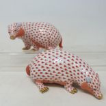 A pair of Herend porcelain badgers, 17 cm wide