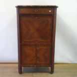 A 19th century Continental escritoire, having a marble top above a drawer, a fall front and two