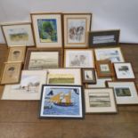 Michael Woods, landscape, watercolour, signed, and various other prints and pictures (qty)