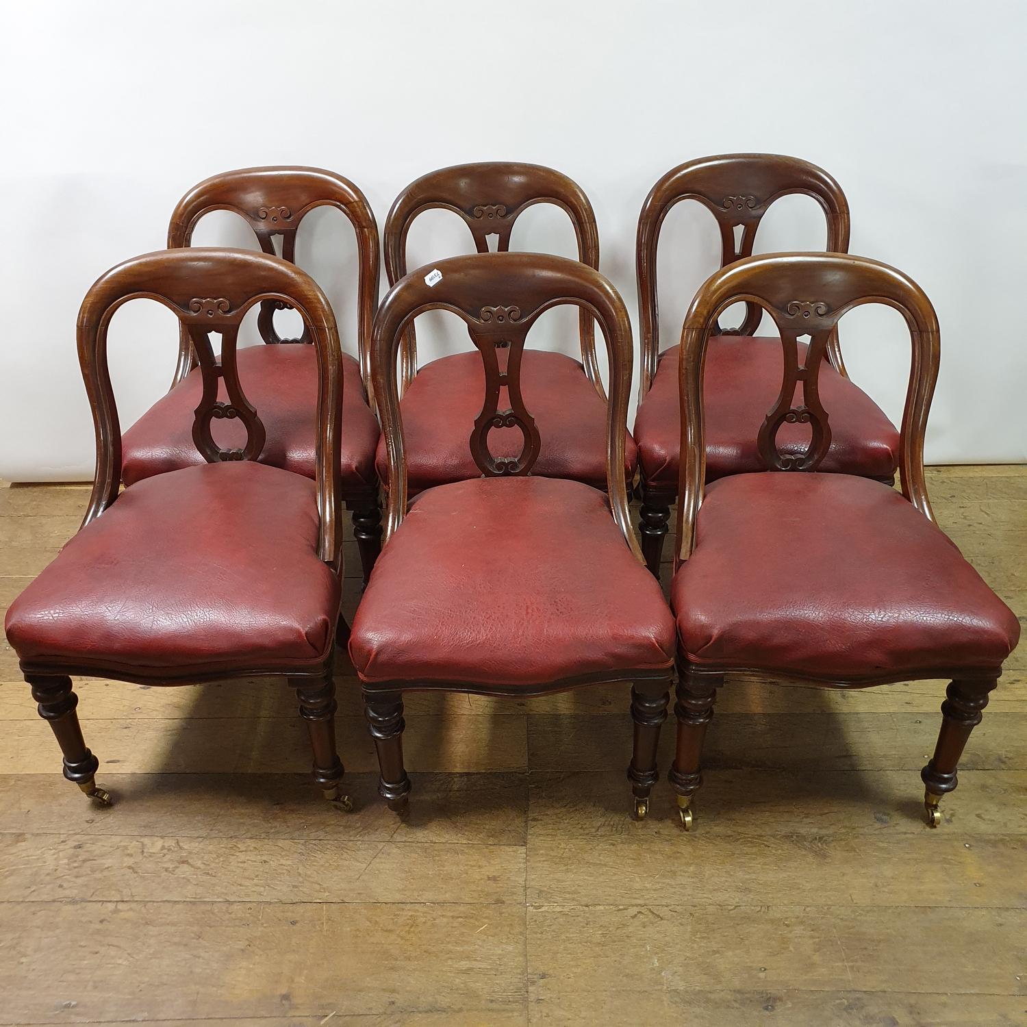 A set of six 19th century mahogany hoop back dining chairs, with padded seats on turned tapering