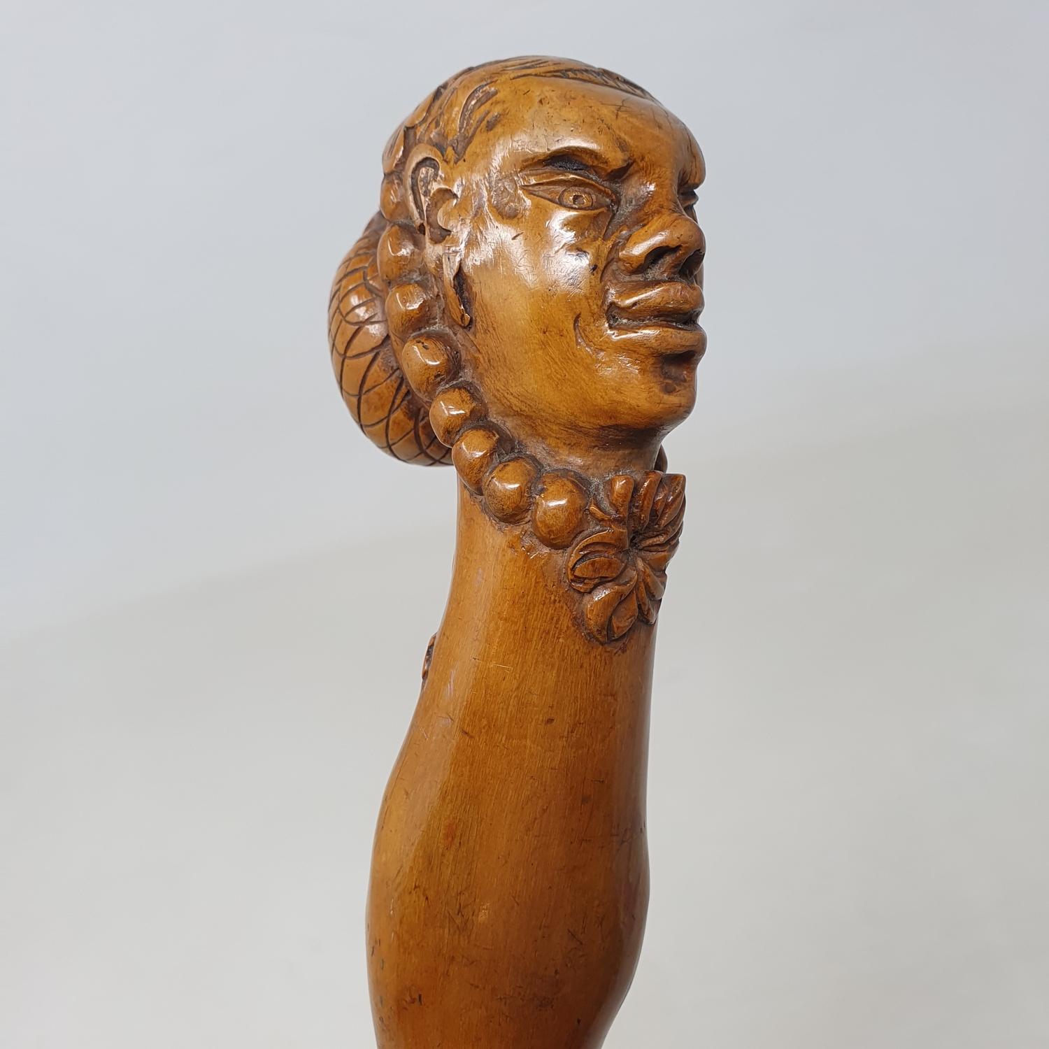 A 19th century folk art walking stick, the carved handle in the form of a lady in a bonnet and - Image 6 of 8