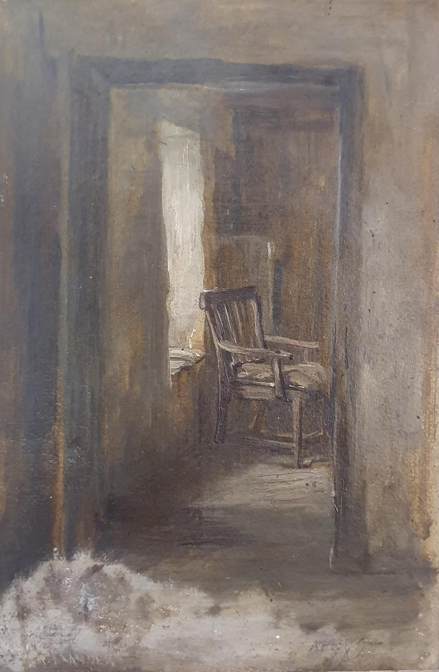 Robert Alexander, Grooms Chair Middleham, signed, oil on board, label verso, 25 x 17 cm