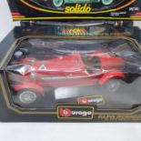 A Burago Alfa Romeo 8C 2300 Monza (1931) and various other model cars, all boxed, (2 boxes)