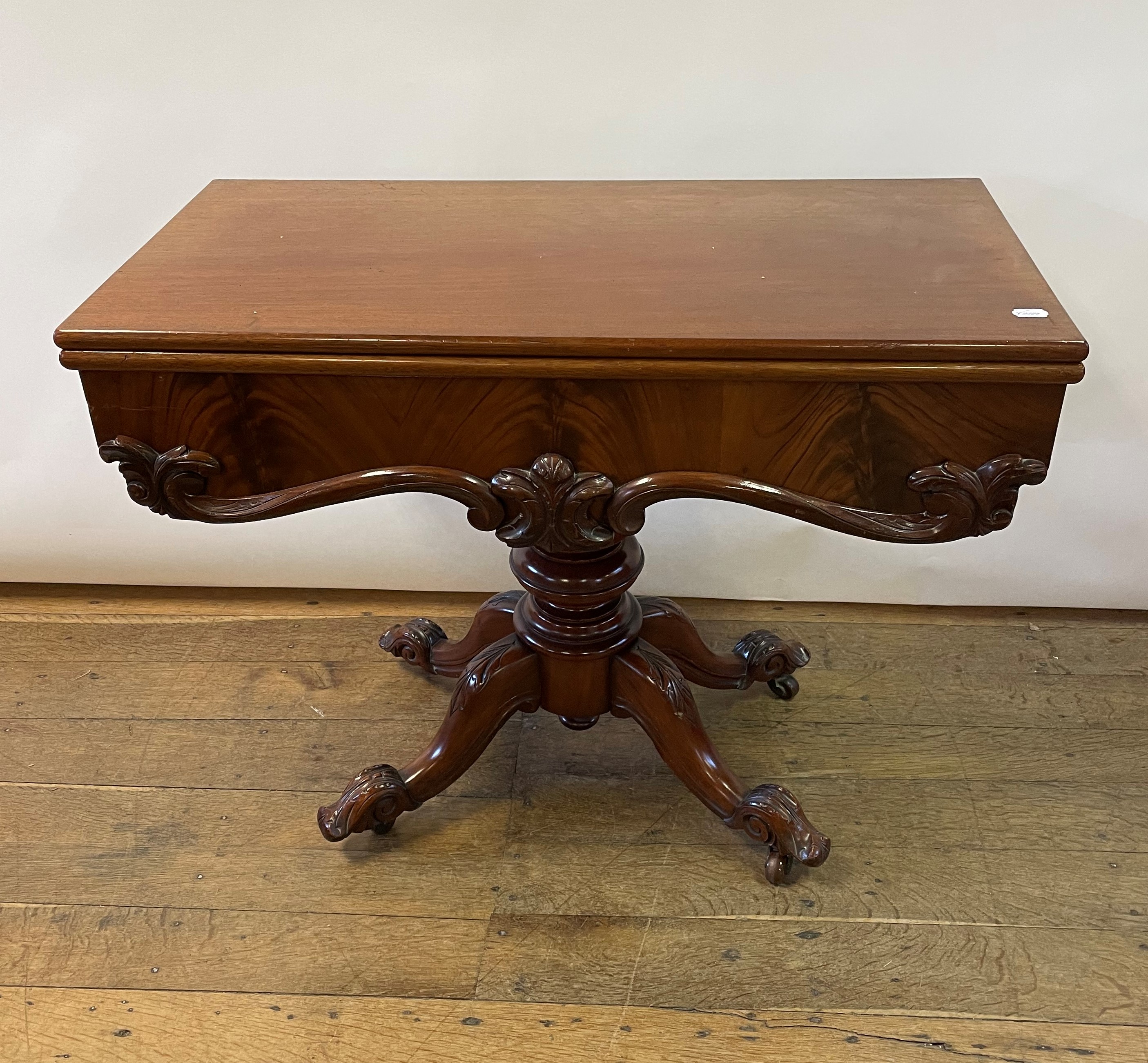 A Victorian mahogany tea table, on a turned column and four downswept legs, 96 cm wide, two - Image 3 of 6