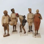 A set of five Indian composition figures, 23 cm high, and other figures (box)