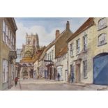 Rodney Russell, Sherborne School, Sherborne Abbey, watercolour, 25 x 36 cm, Pamela Russell,