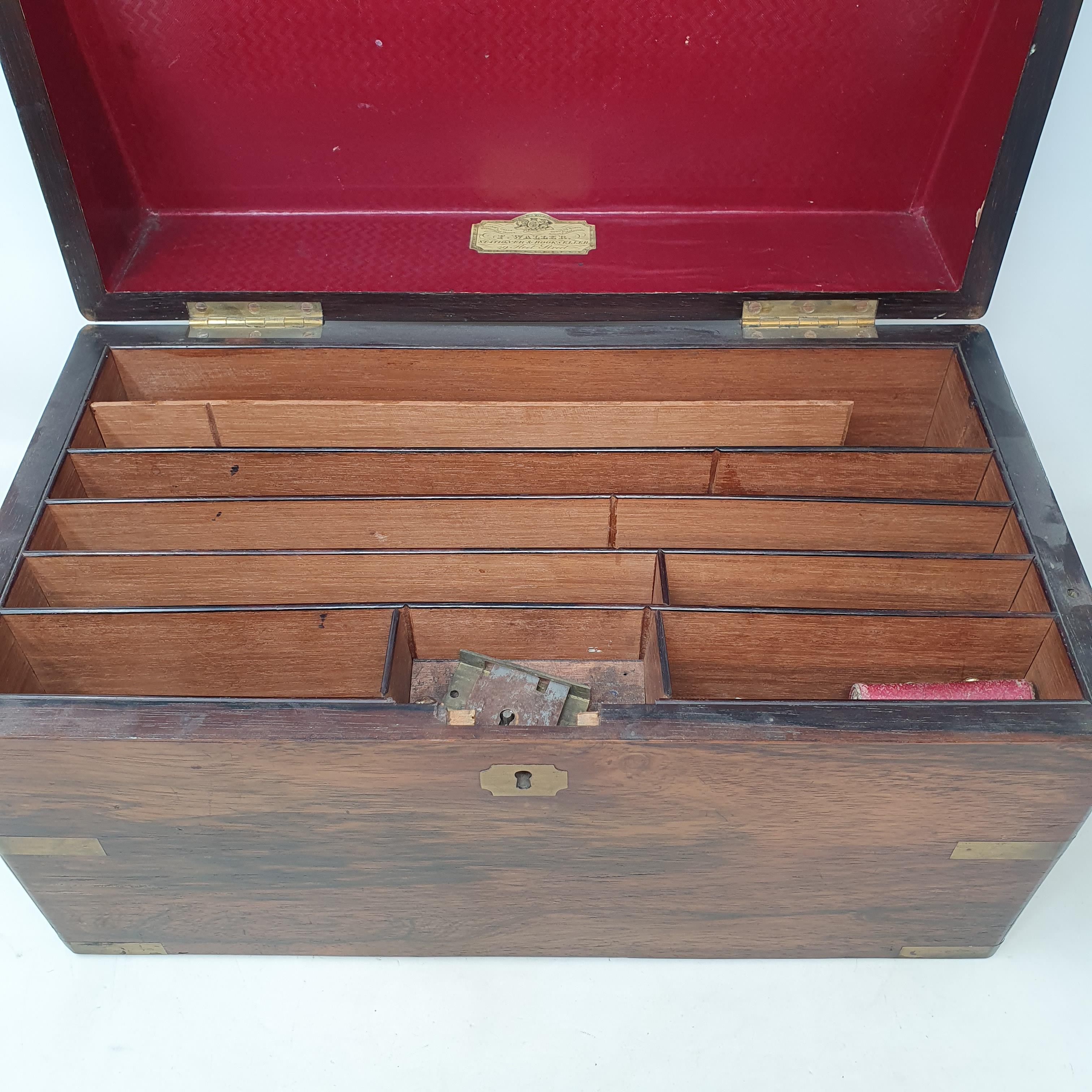 A 19th century rosewood and brass bound stationery box, 39 cm wide - Image 8 of 10