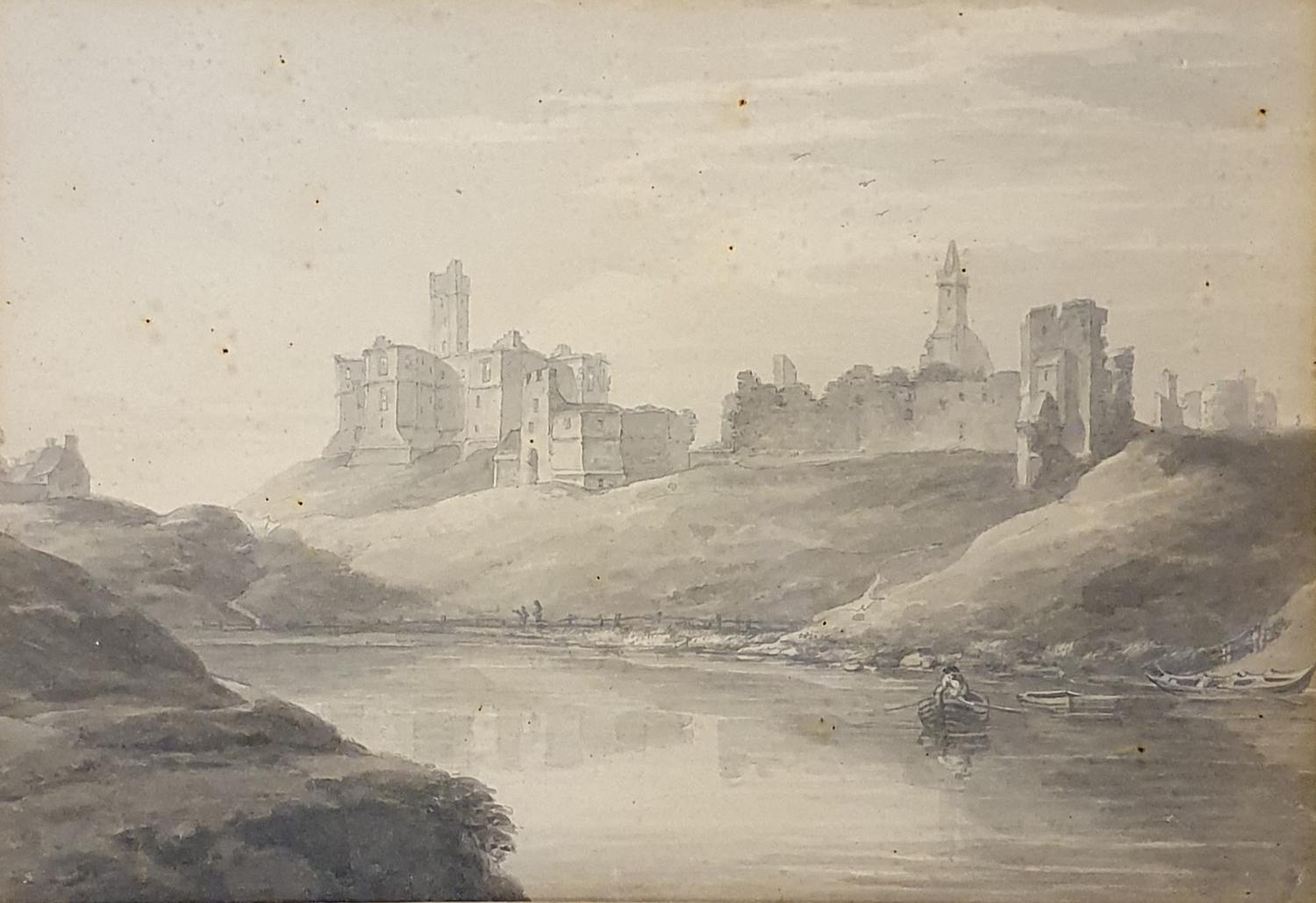 Thomas Hearne (1744-1817), Warkworth Castle, watercolour, 18 x 26 cm