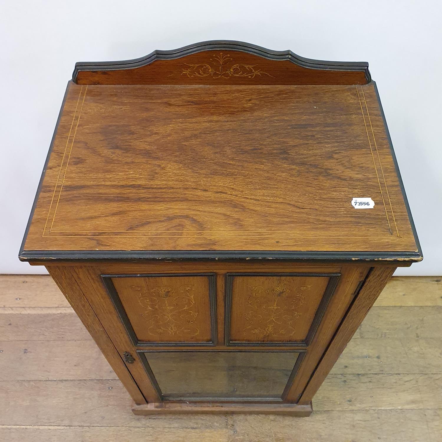 A 19th century rosewood and marquetry inlaid music cabinet, 54 cm wide - Image 9 of 11