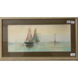 E Lamb, seascape with boats, watercolour, 22 x 51 cm, and six other pictures (7)