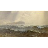 J Powell, a seascape with a cliff, signed and dated 1874, 40 x 70 cm