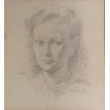 Edgar Rutland?, portrait of a women, charcoal, 20 x 19 cm