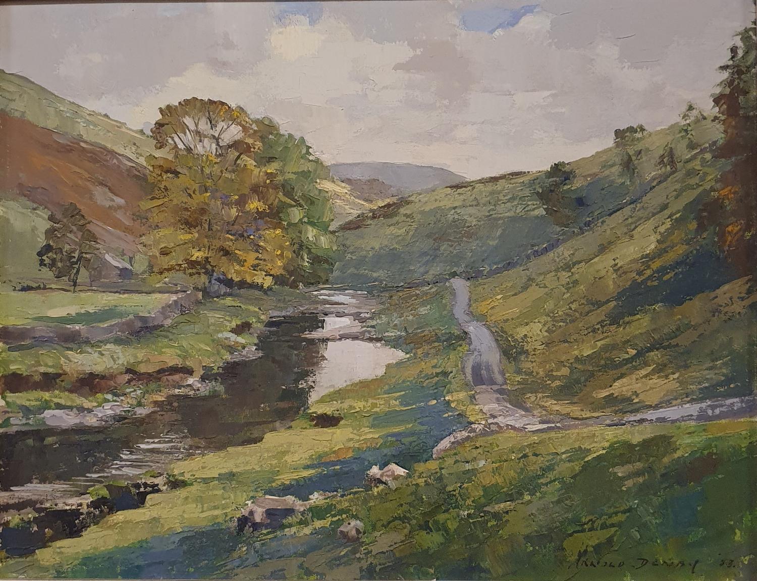 Arnold Denby, Langstrotdale, oil on board, 38 x 49 cm, signed, titled and dated 1953 verso on mount