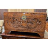 A carved camphorwood chest, 100 cm wide