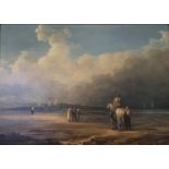 Attributed to John (Jock) Wilson (Scottish 1774-1855), figures on the shore, oil on panel, signed,