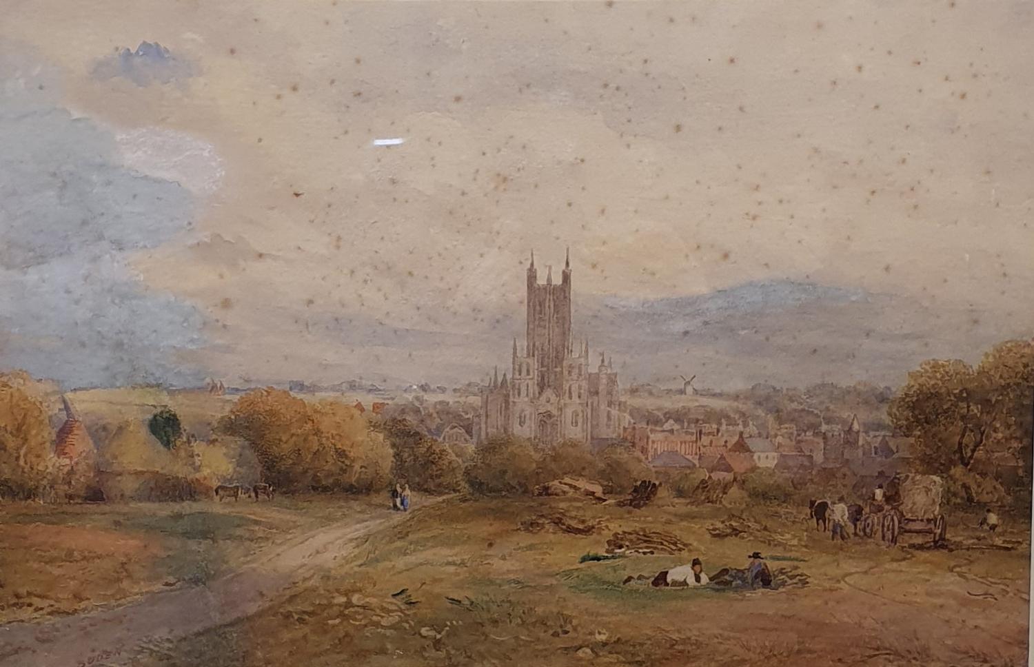 Samuel Standige Boden (1826-1882), Canterbury from the Meadows, watercolour, 20 x 31 cm and a
