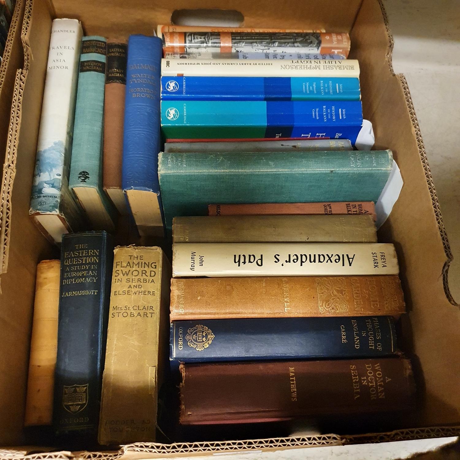 A large group of assorted volumes, including travel (5 boxes)