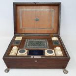 A 19th century rosewood sewing box,the fitted interior with various bone compartments, 26 cm wide