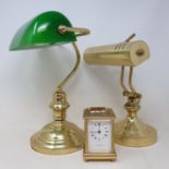 A desk lamp, with green glass shade, and various other items (qty)