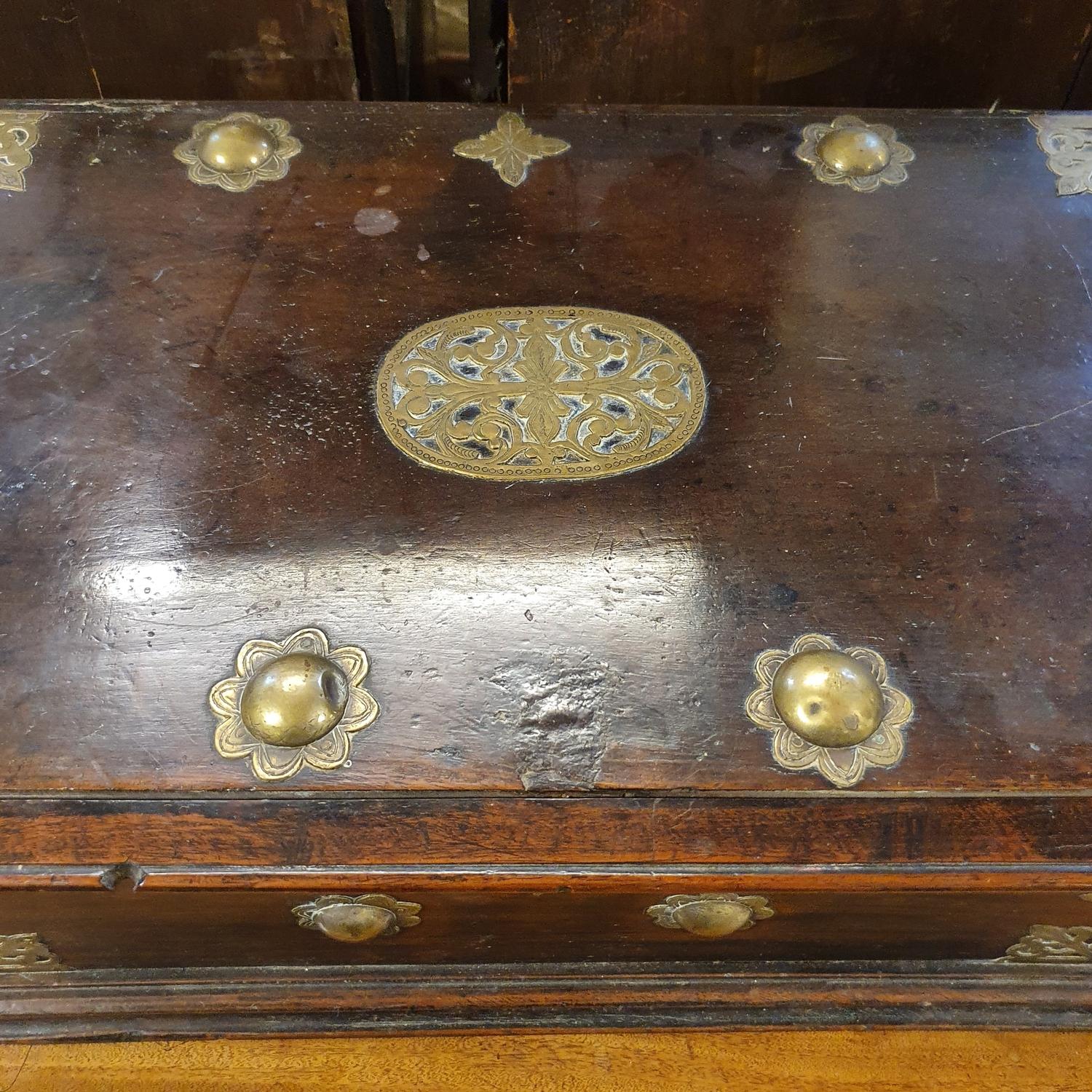 An 18th century Eastern hardwood and brass bound chest, 66 cm wide - Image 4 of 5