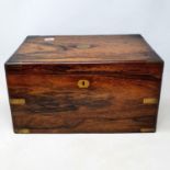 A 19th century rosewood and brass bound stationery box, 39 cm wide