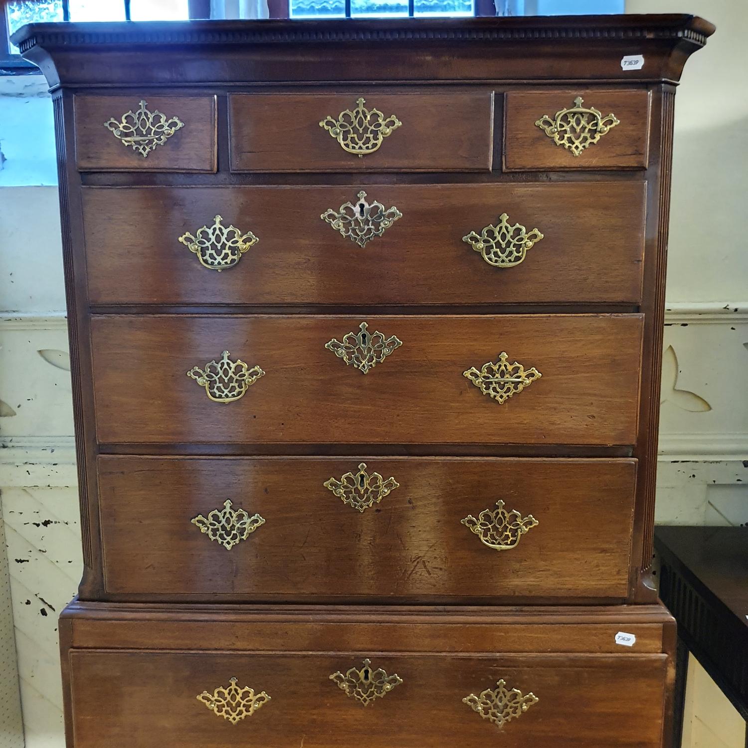 A 19th century mahogany chest on chest, the top with three short and three long drawers, above three - Image 7 of 7