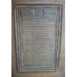 A pair of bronze, copper and cast metal memorial boards, with motto, Ingenium Alitur Industria and