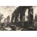 An Italian engraving, of a ruin, 38 x 70 cm