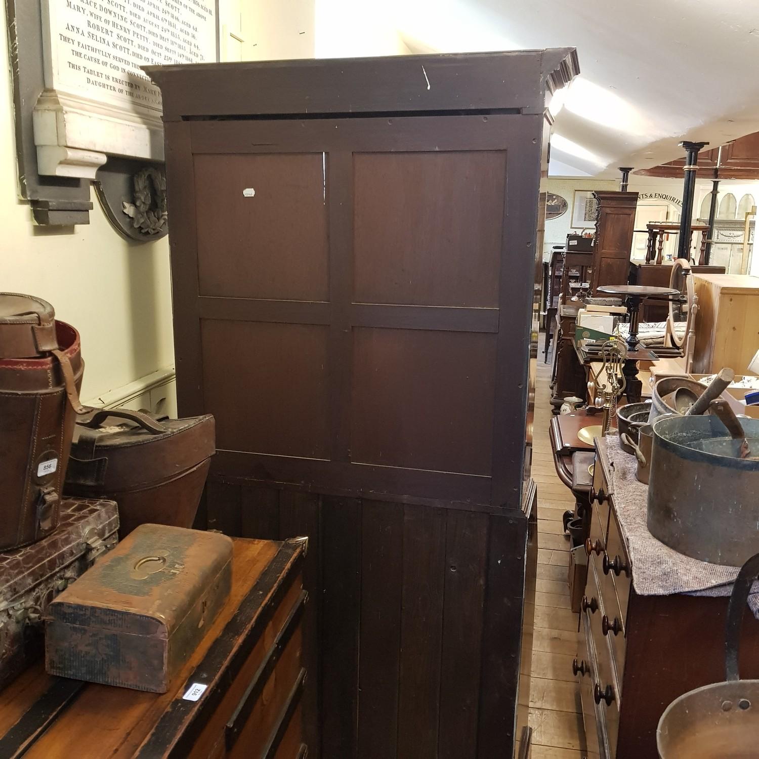 An early 20th century mahogany bureau bookcase, the top with two glazed doors, above fall front with - Image 2 of 3