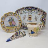 A Quimper plate decorated figures, 24 cm diameter, and other assorted ceramics (2 boxes)
