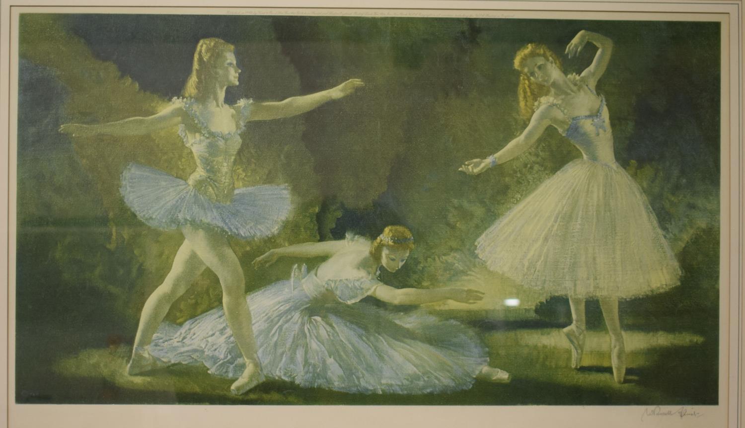 A Russell Flint, artist's proof, three ballerinas, signed in pencil, 40 x 69 cm