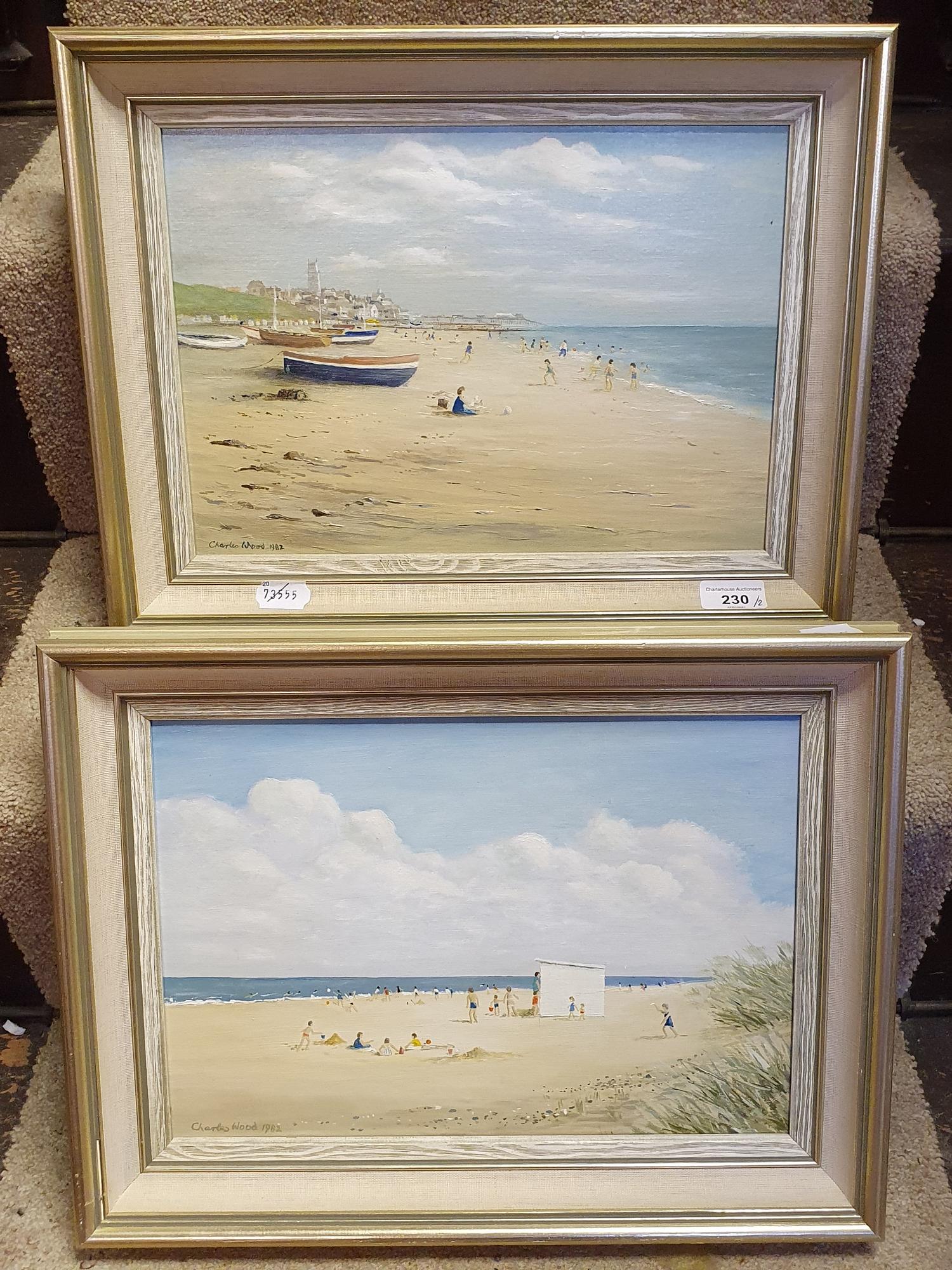 Charles Wood, beach scenes, oil on board, dated 1982, a pair, 23 x 33cm (2) - Image 3 of 3