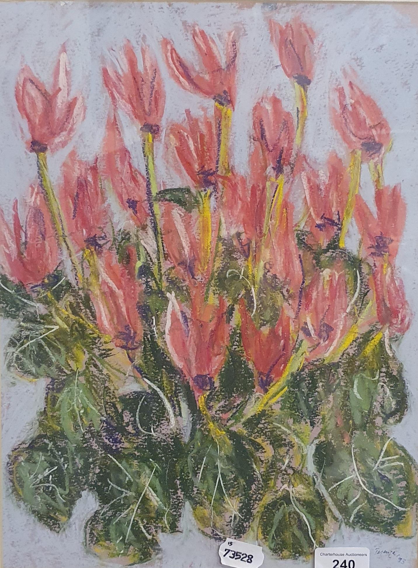 English school, late 20th century, still life of flowers, pastel, signature indistinct, dated '93,