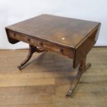 A 19th century mahogany sofa table, with two frieze drawers, on twin end supports amd splayed